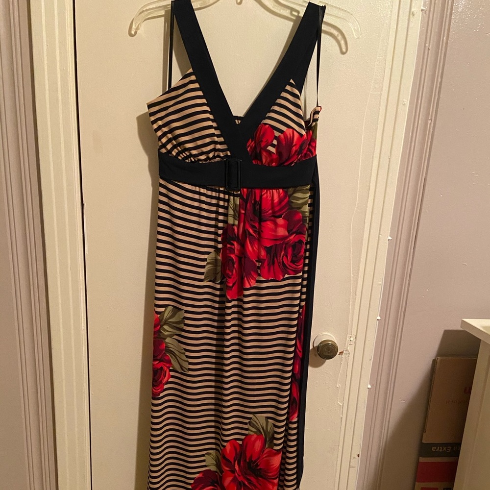 *SOLD* Navy Stripes Floral Maxi Dress, size 12